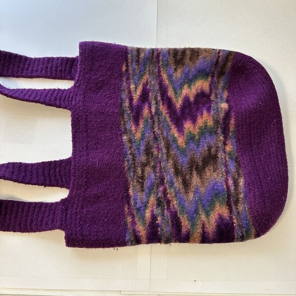 Handmade Purple Wool Shoulder Bag Geometric Multicolor Pattern Artisan - Picture 6 of 8